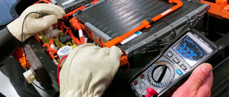Spannungsmessung bei einer Elektroautobatterie