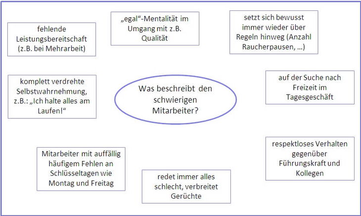 Übersicht über verschiedene Ausprägungen des Typs schwieriger Mitarbeiter