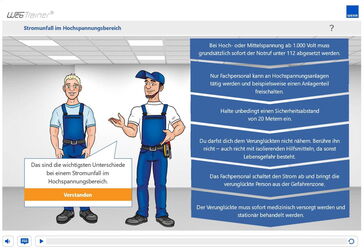 Im E-Learning-Kurs lernen die Elektro-Azubis, wie sie sich bei einem Unfall im Hochspannungsbereich verhalten müssen.