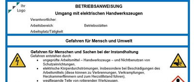 Betriebsanweisungen, Arbeitsanweisungen, Betriebsanleitungen, Unterweisungen