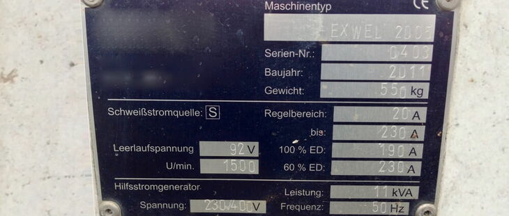 Typenschild eines Stromerzeugers
