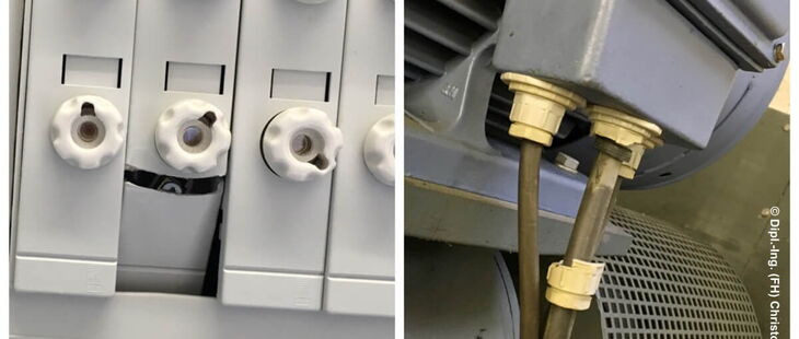 Beschädigte elektrische Betriebsmittel führen zu Mängeln im Prüfbericht.