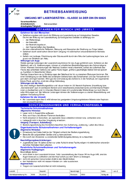 Betriebsanweisung elektrogeräte Betriebsanweisung elektrogeräte