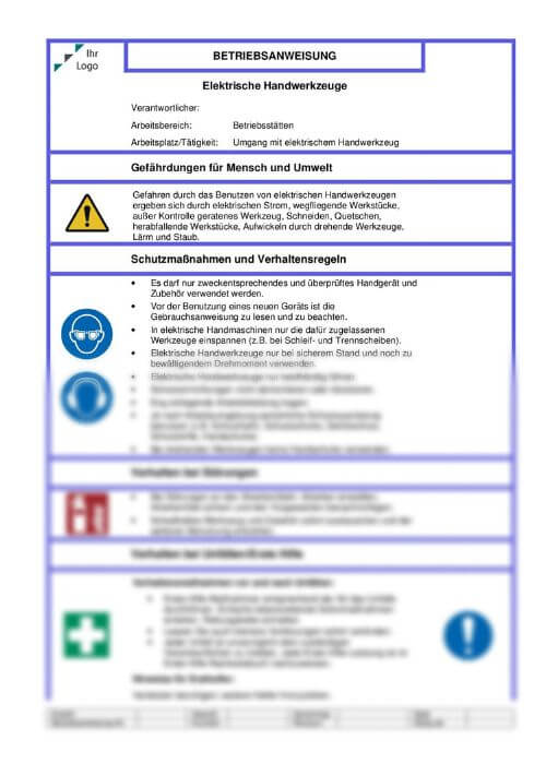 Beispiel einer Betriebsanweisung für elektrische Handwerkzeuge