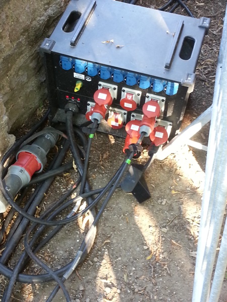Tragbarer Baustromverteiler im Baustelleneinsatz
