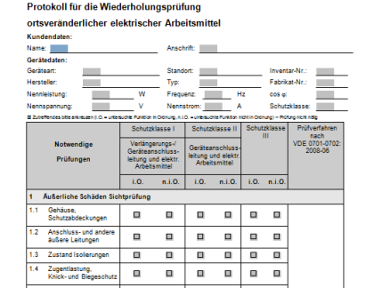Mithilfe einer Mustervorlage dokumentieren Sie einfach Ihre Prüfung.