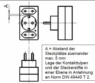 Konformer Adapter mit Schutzkontaktsteckplatz